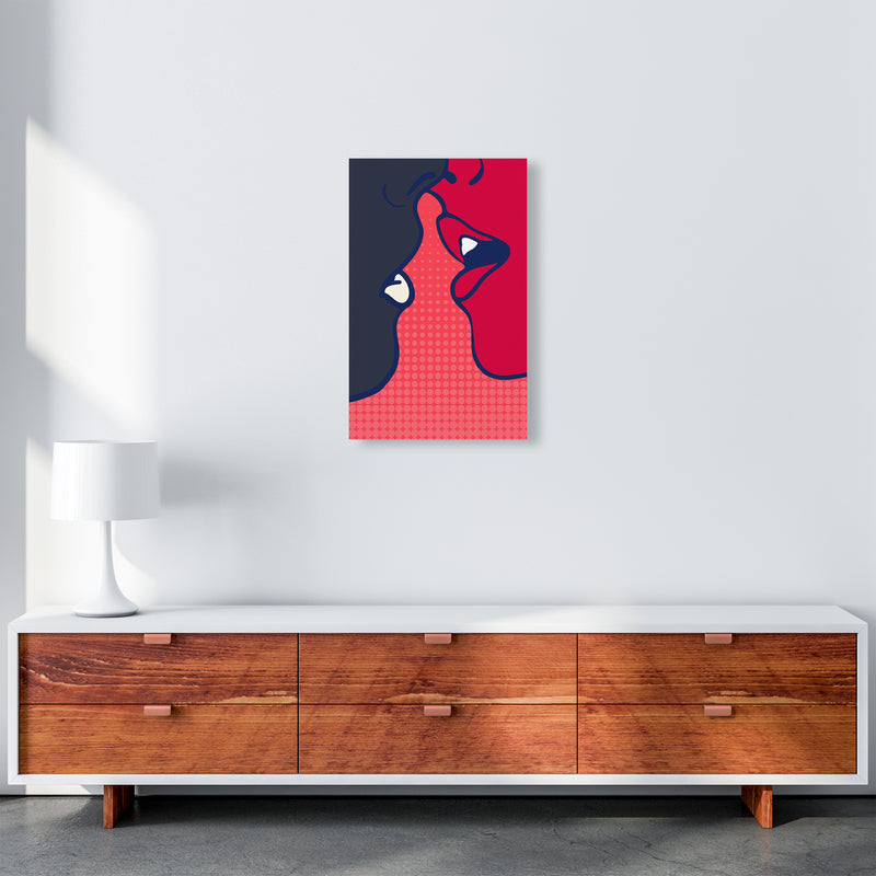 The Kiss - PINK Colourful Modern Art Print by Kubistika A3 Canvas