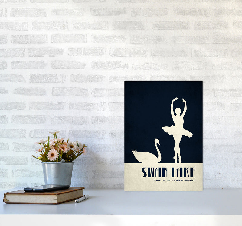 Swan Lake Ballet Poster Contemporary Art Print by Kubistika A3 Black Frame
