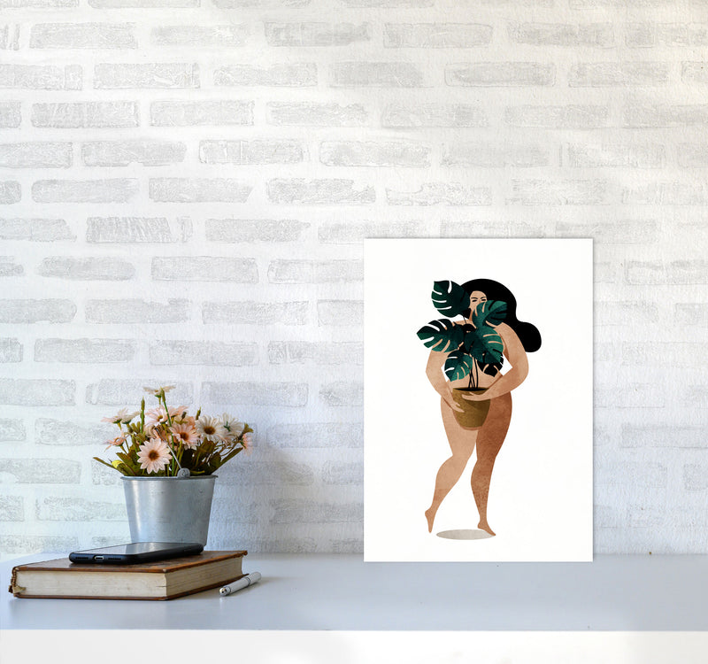Nude With Plant Contemporary Art Print by Kubistika A3 Black Frame