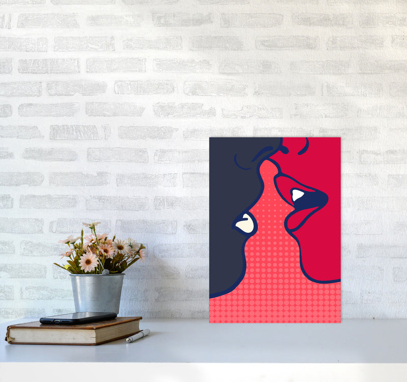 The Kiss - PINK Colourful Modern Art Print by Kubistika A3 Black Frame