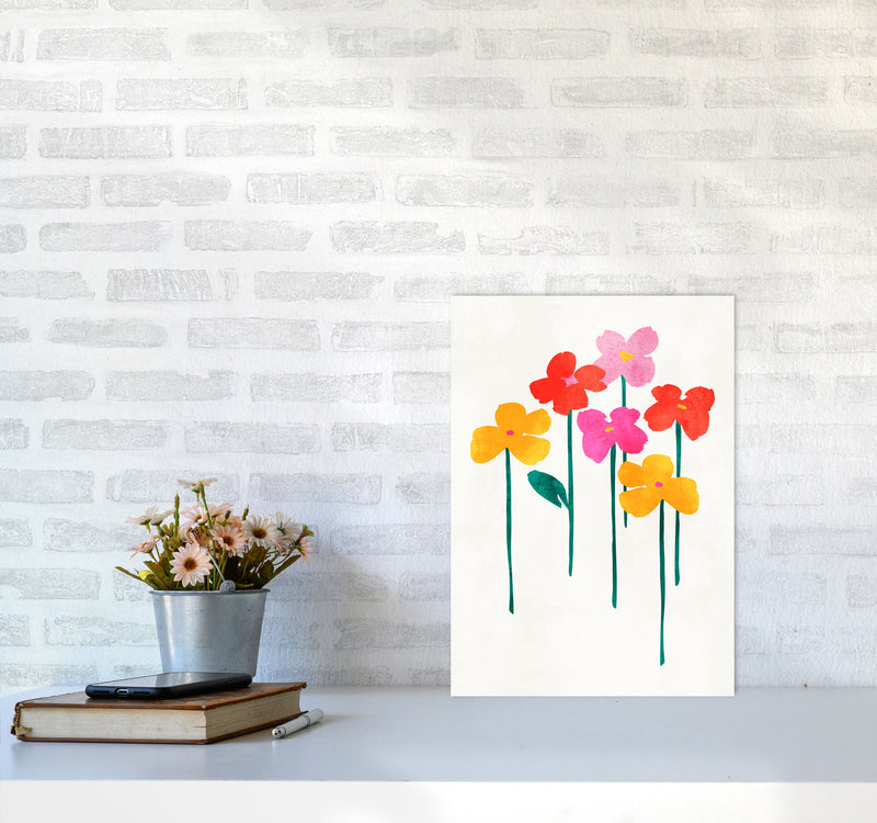 Little Happy Flowers Colourful Art Print by Kubistika A3 Black Frame