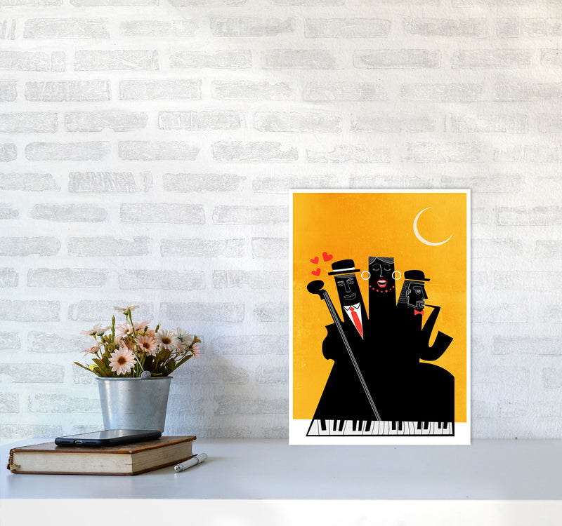 Casablanca Jazz-YELLOW Modern Music Art Print by Kubistika A3 Black Frame