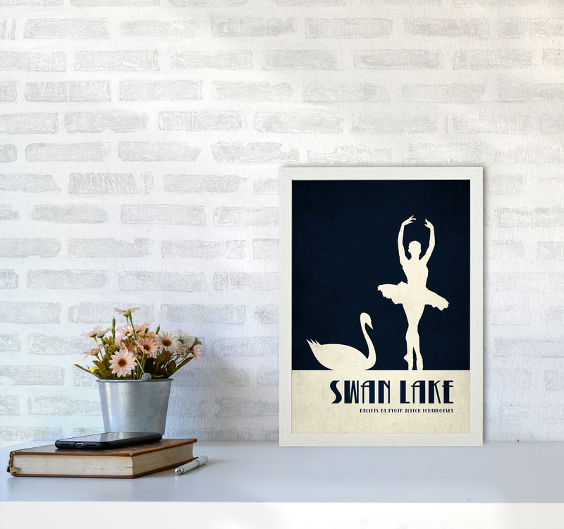 Swan Lake Ballet Poster Contemporary Art Print by Kubistika A3 Oak Frame