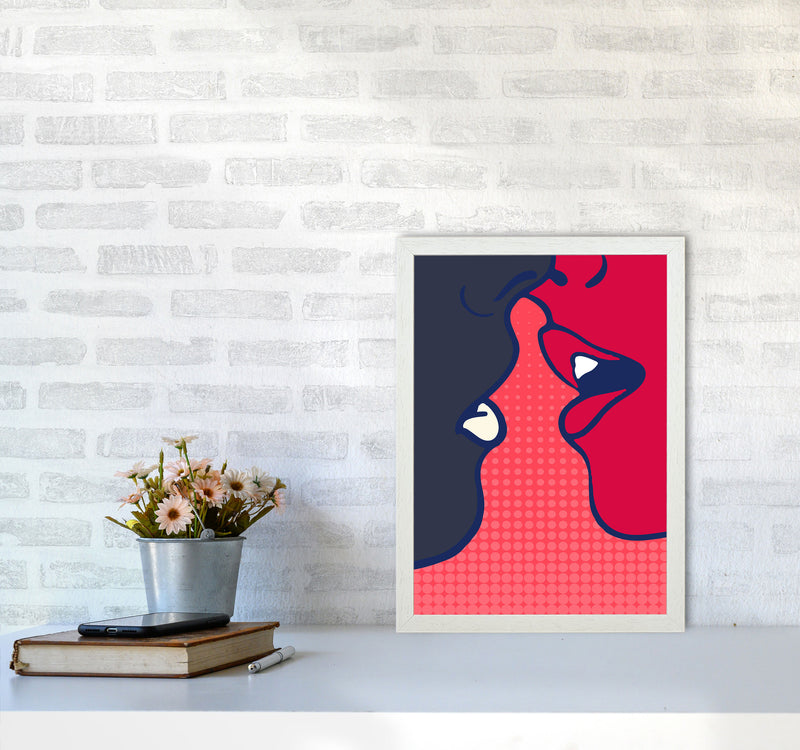 The Kiss - PINK Colourful Modern Art Print by Kubistika A3 Oak Frame