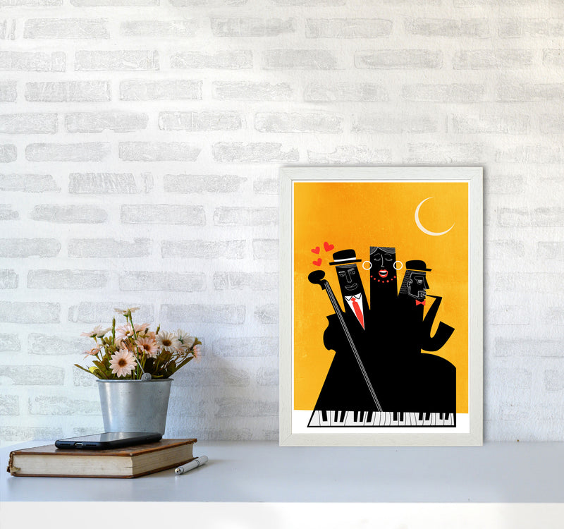 Casablanca Jazz-YELLOW Modern Music Art Print by Kubistika A3 Oak Frame
