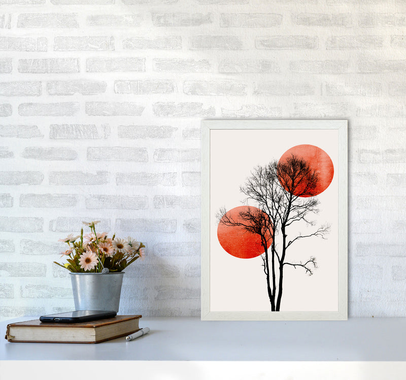 Sun and Moon hiding-ROUGE Contemporary Art Print by Kubistika A3 Oak Frame