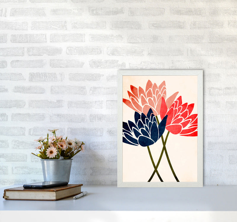 Three Blossoms Art Print by Kubistika A3 Oak Frame