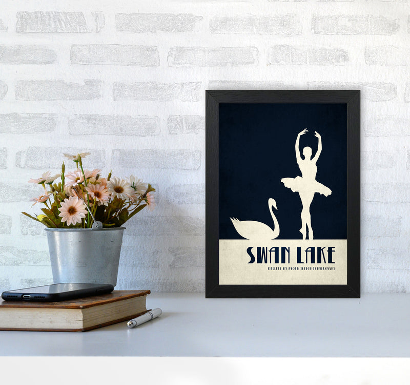 Swan Lake Ballet Poster Contemporary Art Print by Kubistika A4 White Frame
