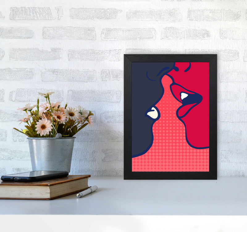 The Kiss - PINK Colourful Modern Art Print by Kubistika A4 White Frame