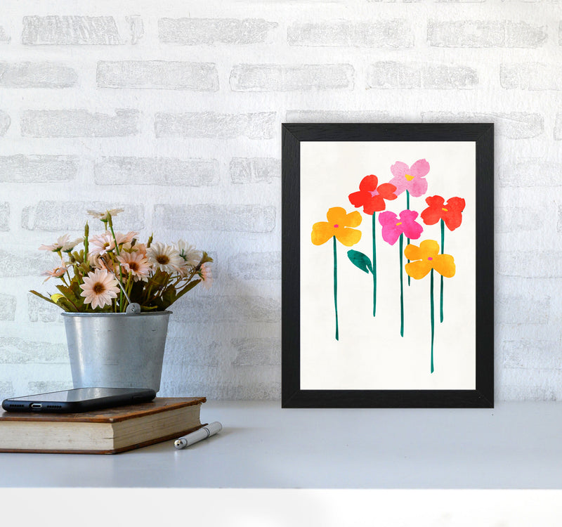 Little Happy Flowers Colourful Art Print by Kubistika A4 White Frame