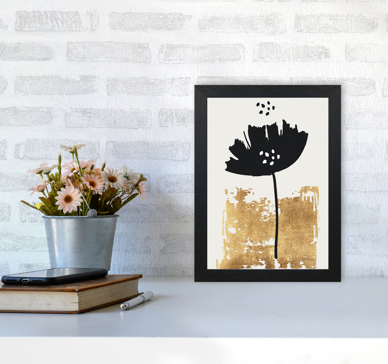 Black Poppy Floral Contemporary Art Print by Kubistika A4 White Frame