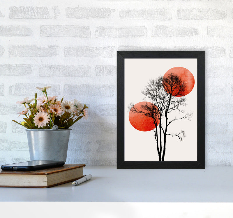 Sun and Moon hiding-ROUGE Contemporary Art Print by Kubistika A4 White Frame