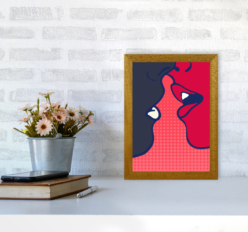 The Kiss - PINK Colourful Modern Art Print by Kubistika A4 Print Only