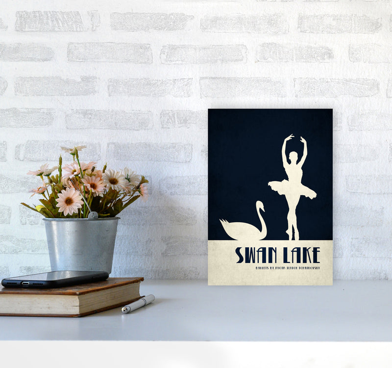 Swan Lake Ballet Poster Contemporary Art Print by Kubistika A4 Black Frame