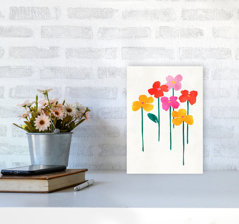 Little Happy Flowers Colourful Art Print by Kubistika A4 Black Frame