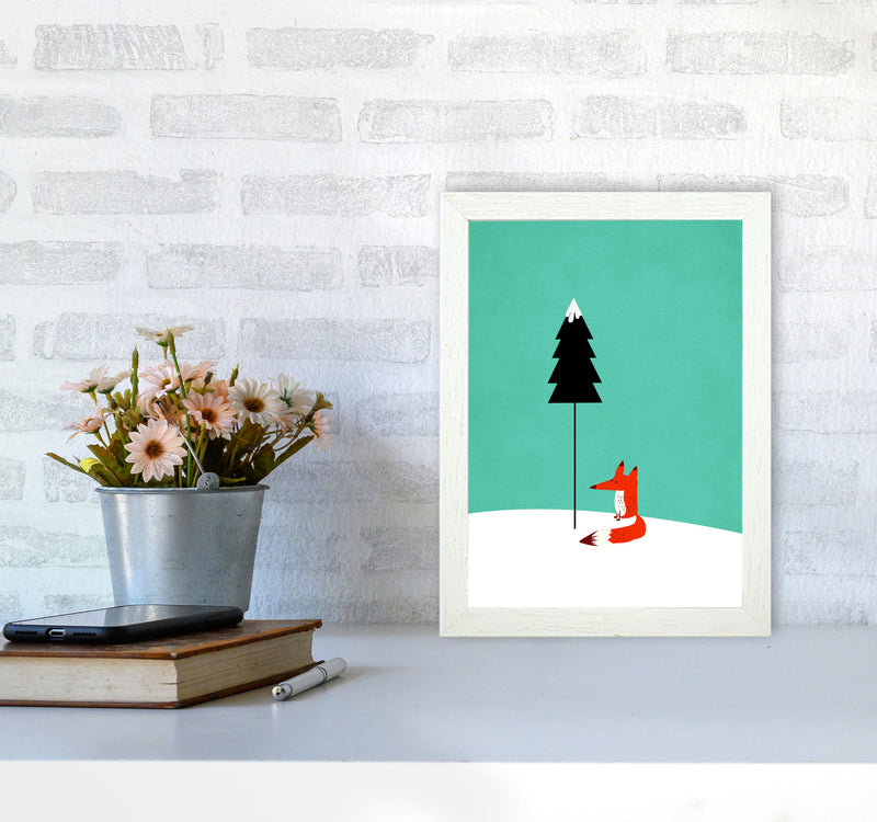 A Cute Little Fox  Modern Animal Art Print by Kubistika A4 Oak Frame