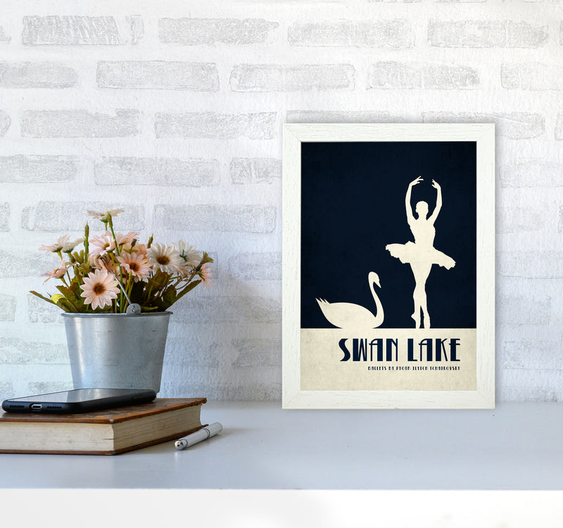 Swan Lake Ballet Poster Contemporary Art Print by Kubistika A4 Oak Frame