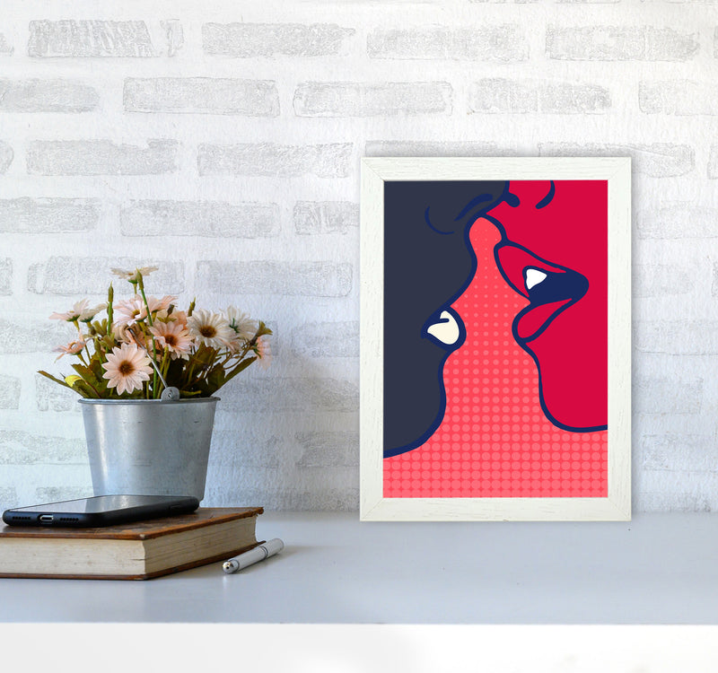 The Kiss - PINK Colourful Modern Art Print by Kubistika A4 Oak Frame