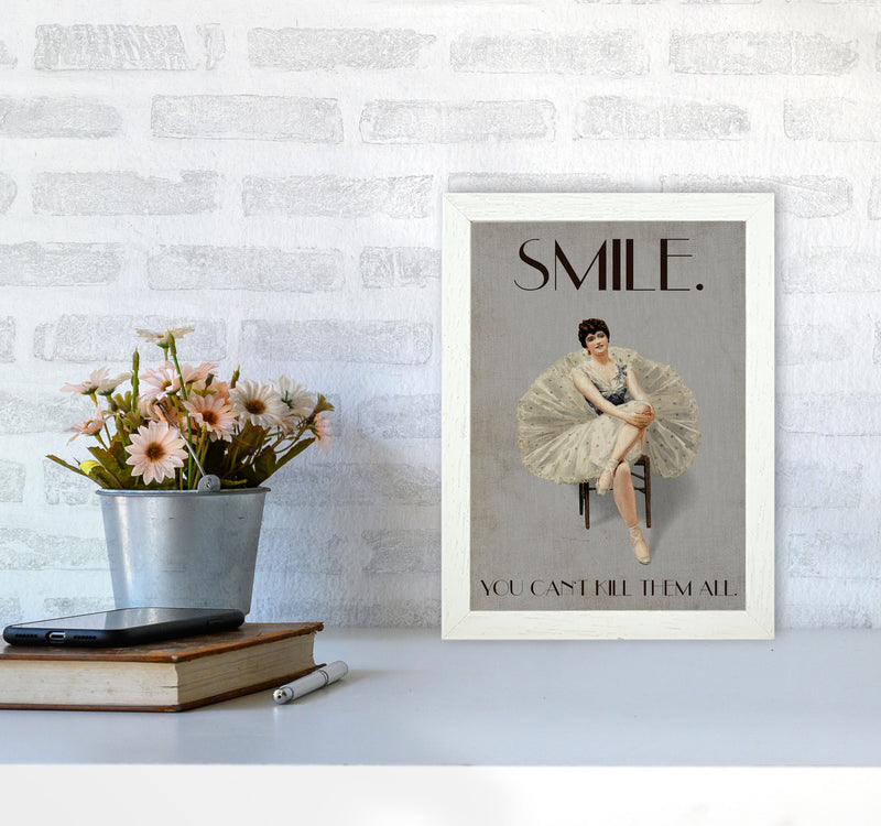 Keep Smiling Vintage Art Print by Kubistika A4 Oak Frame