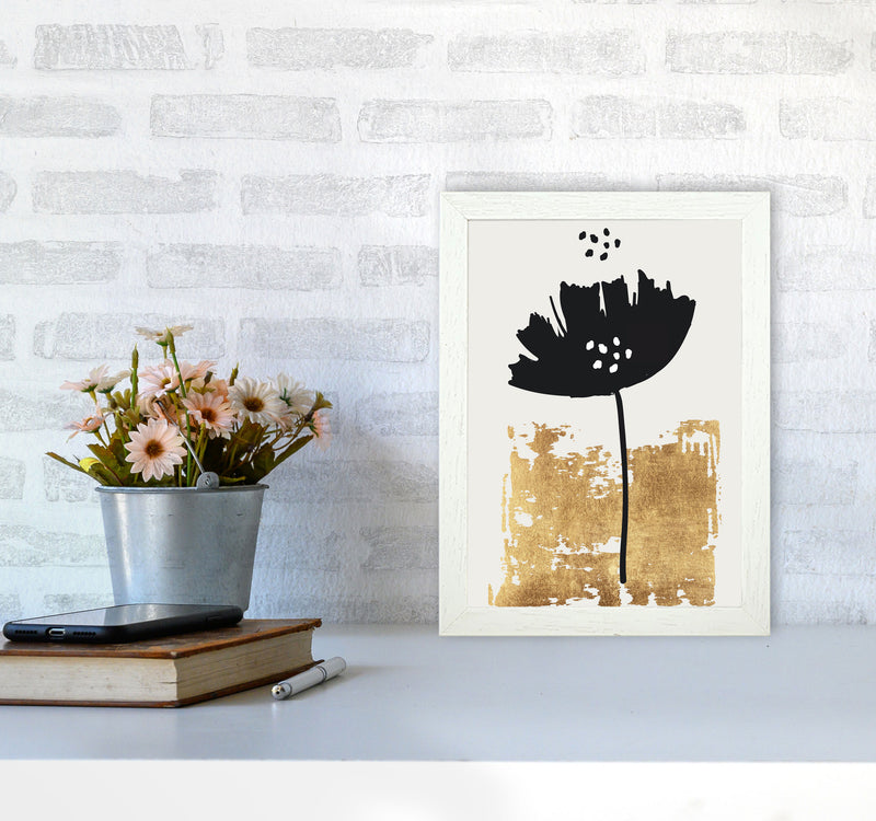Black Poppy Floral Contemporary Art Print by Kubistika A4 Oak Frame