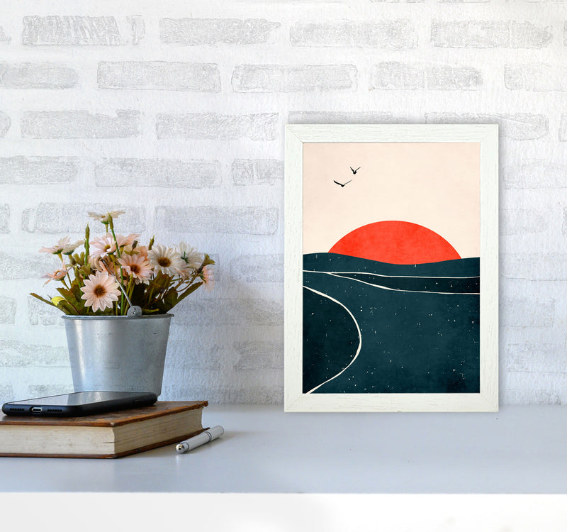 Doves And Waves Art Print by Kubistika A4 Oak Frame