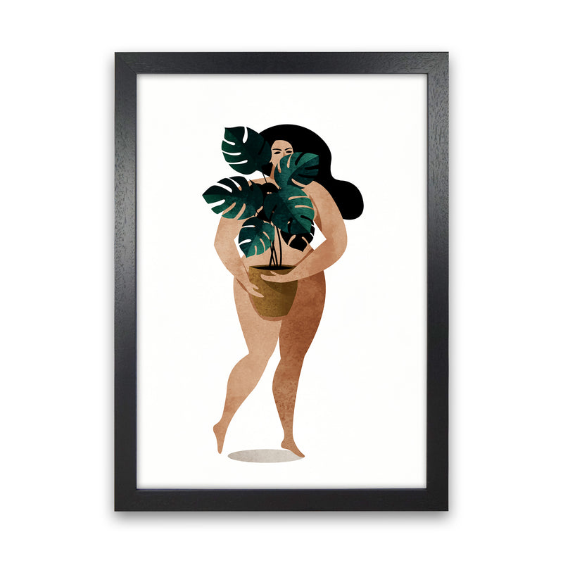 Nude With Plant Contemporary Art Print by Kubistika Black Grain