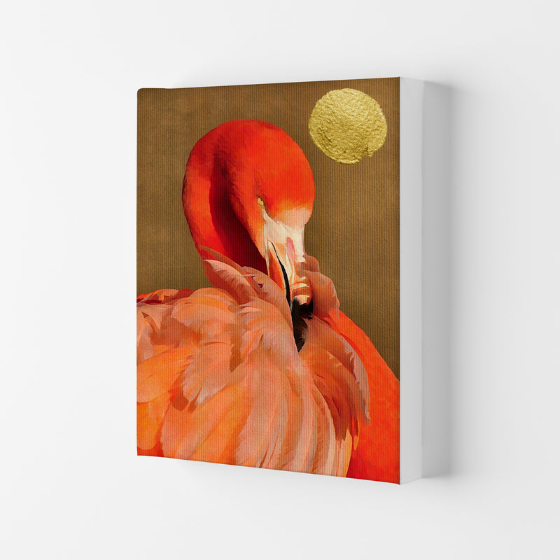 Flamingo With Golden Sun Animal Art Print by Kubistika Canvas