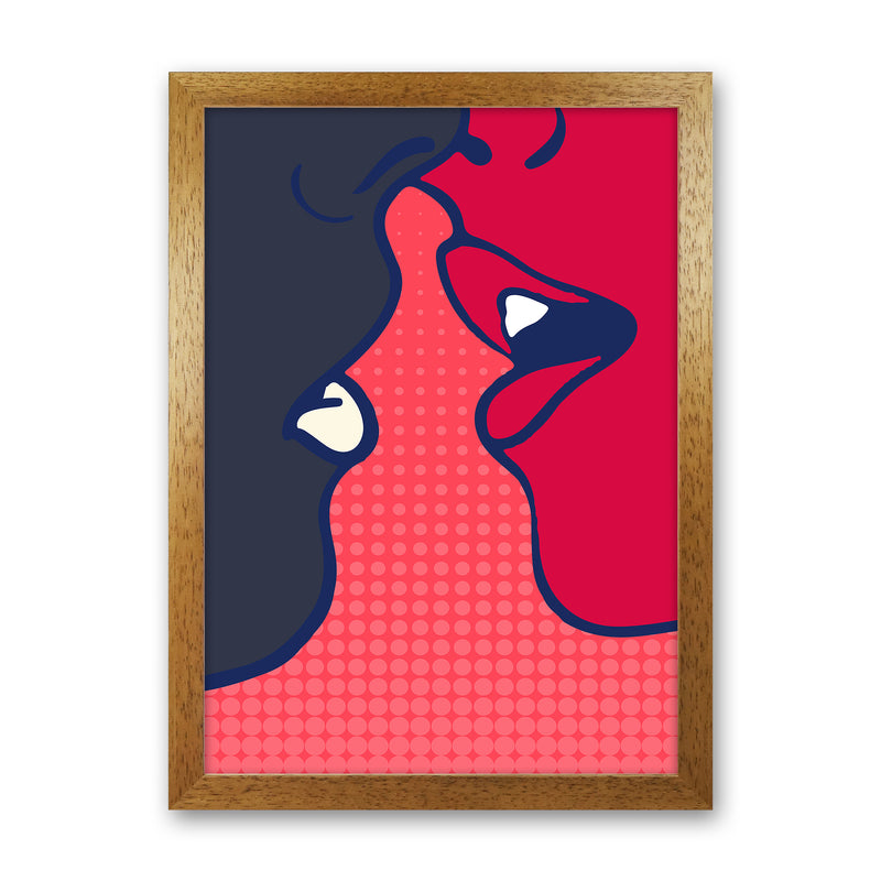 The Kiss - PINK Colourful Modern Art Print by Kubistika Oak Grain