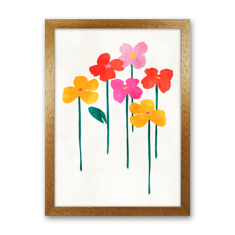 Little Happy Flowers Colourful Art Print by Kubistika Oak Grain
