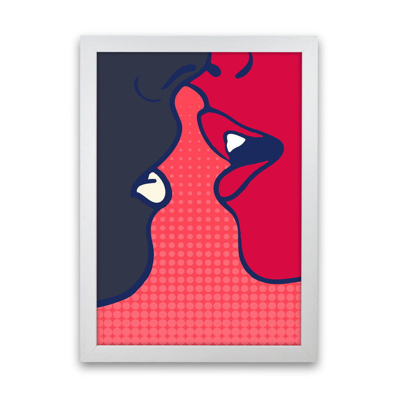 The Kiss - PINK Colourful Modern Art Print by Kubistika White Grain