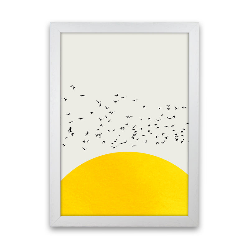 1000 Birds Modern Abstract Art Print by Kubistika White Grain