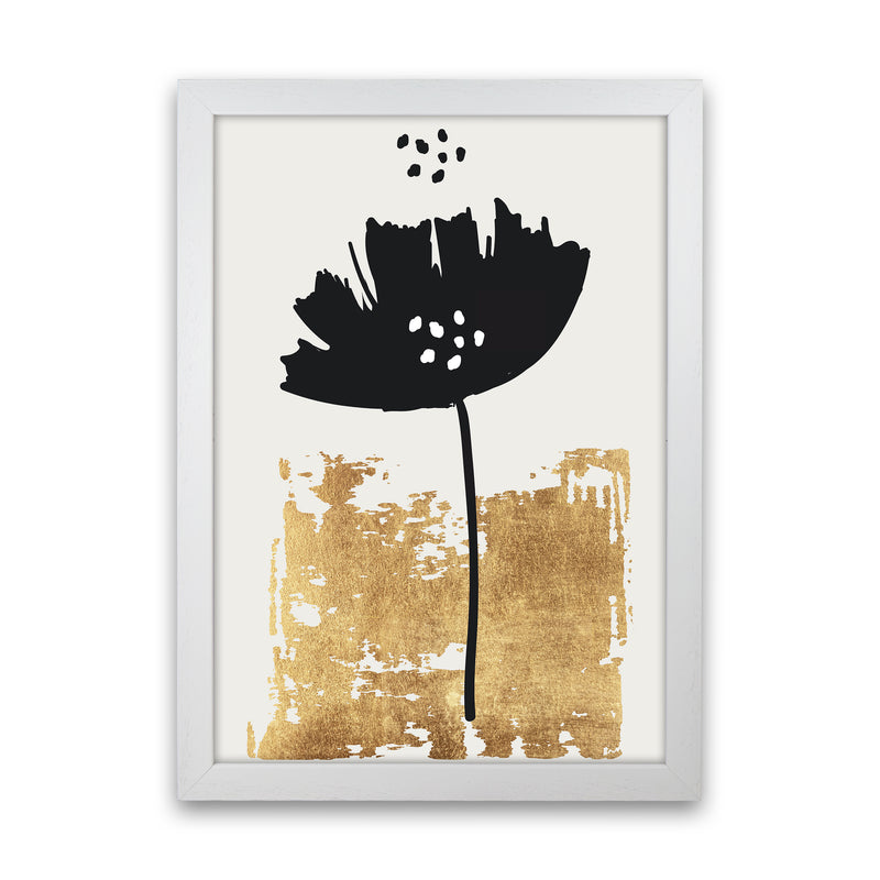 Black Poppy Floral Contemporary Art Print by Kubistika White Grain