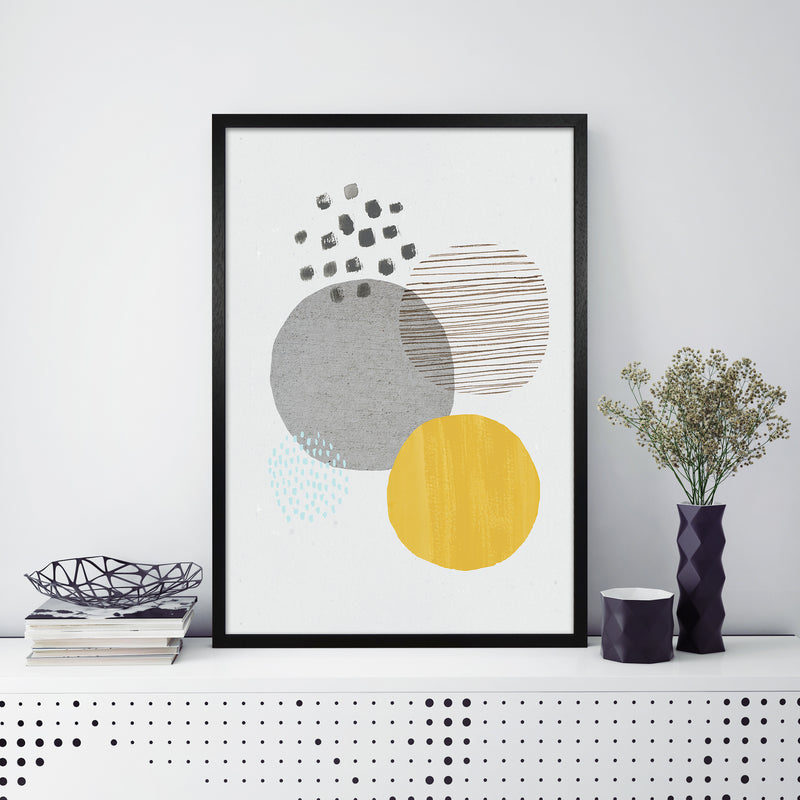 Laura Irwin Abstract Mustard and Grey A1 Black with White Mount
