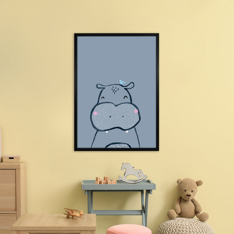 Inky Hippo Animal Art Print by Laura Irwin A1 White Frame
