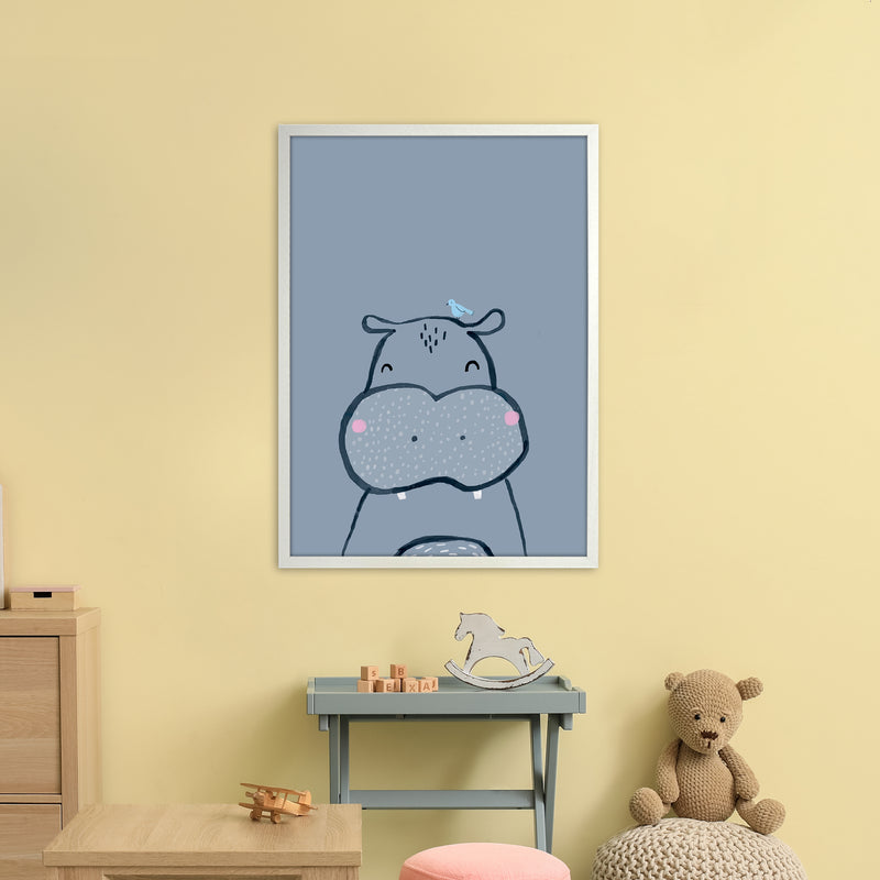 Inky Hippo Animal Art Print by Laura Irwin A1 Oak Frame
