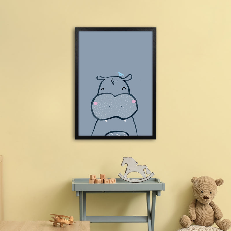 Inky Hippo Animal Art Print by Laura Irwin A2 White Frame
