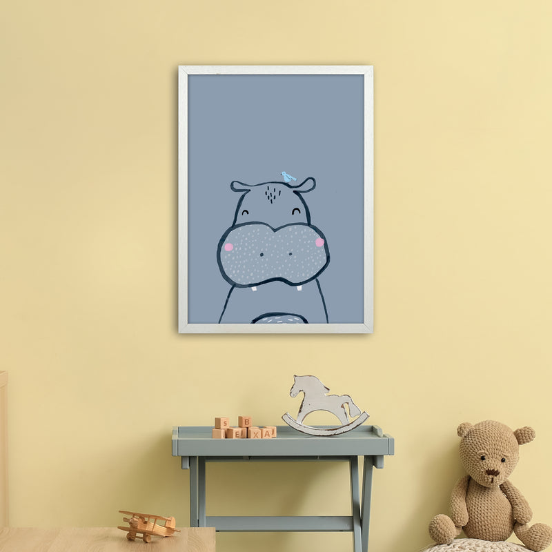 Inky Hippo Animal Art Print by Laura Irwin A2 Oak Frame