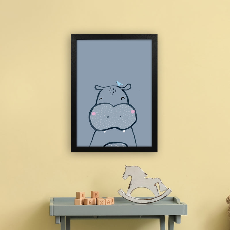 Inky Hippo Animal Art Print by Laura Irwin A3 White Frame