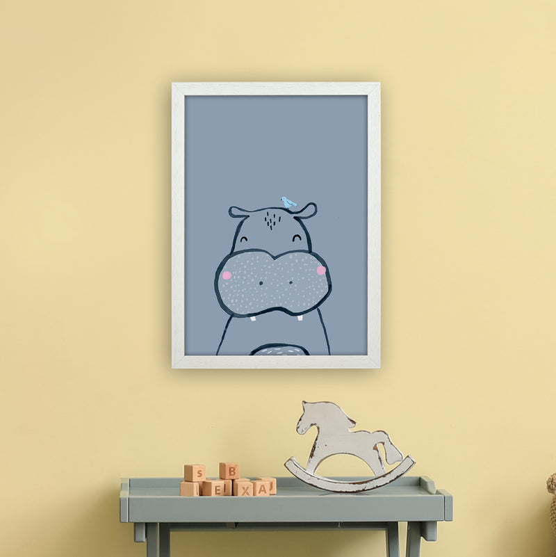 Inky Hippo Animal Art Print by Laura Irwin A3 Oak Frame