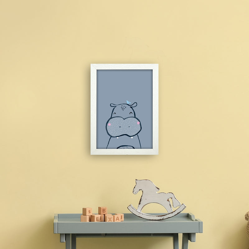 Inky Hippo Animal Art Print by Laura Irwin A4 Oak Frame