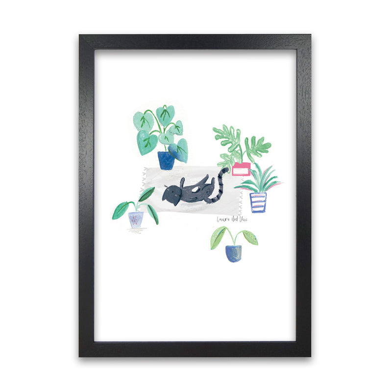 Laura Irwin Black Cat and House Plants A1 White with White Mount