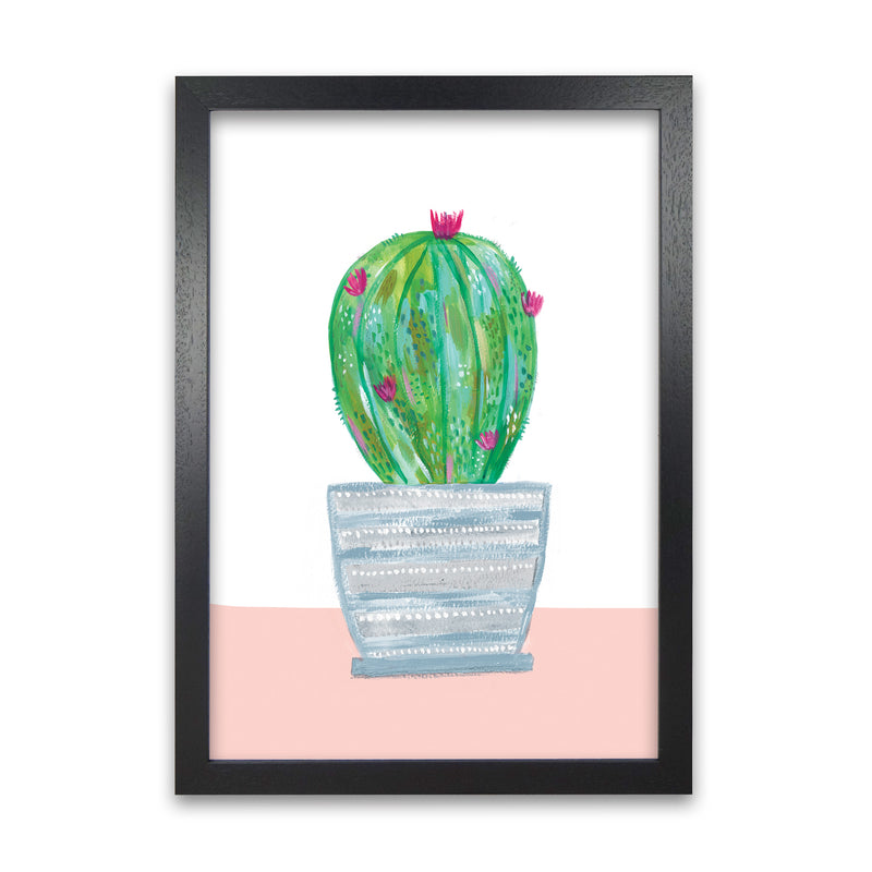Laura Irwin Painted Cactus in Blue Stripe Plant Pot A1 White with White Mount