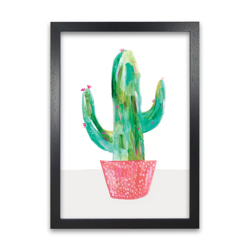 Laura Irwin Painted Cactus in Coral Plant Pot A1 White with White Mount
