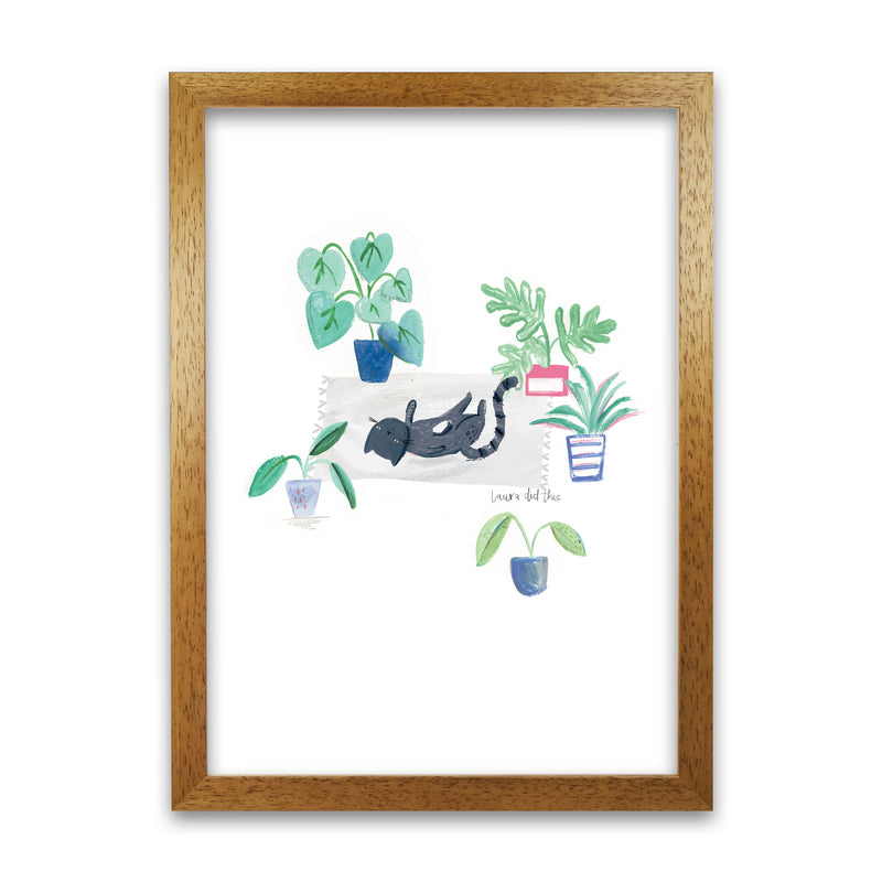 Laura Irwin Black Cat and House Plants A1 Print Only with White Mount