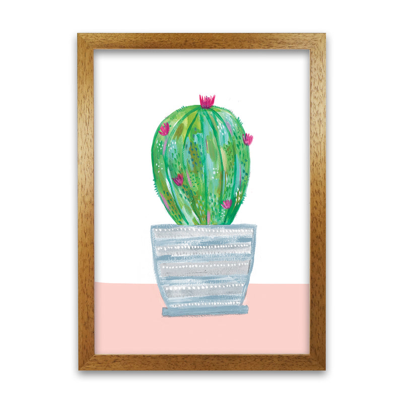 Laura Irwin Painted Cactus in Blue Stripe Plant Pot A1 Print Only with White Mount