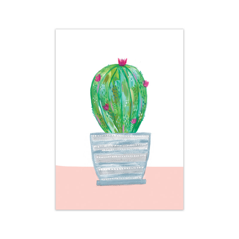 Laura Irwin Painted Cactus in Blue Stripe Plant Pot A2 Black with White Mount
