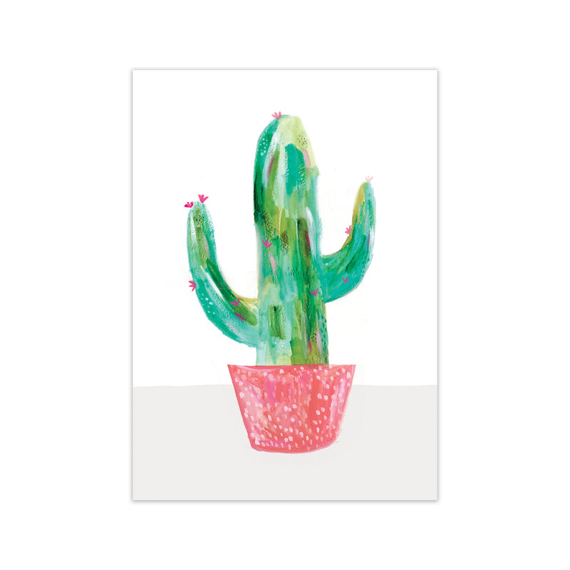 Laura Irwin Painted Cactus in Coral Plant Pot A2 Black with White Mount