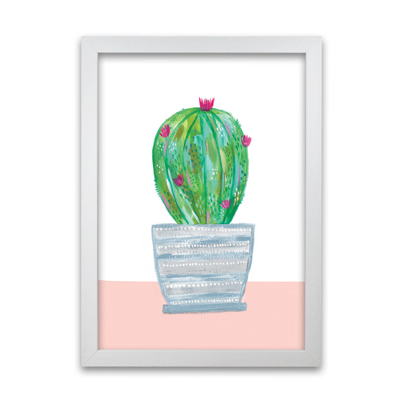 Laura Irwin Painted Cactus in Blue Stripe Plant Pot A1 Oak with White Mount