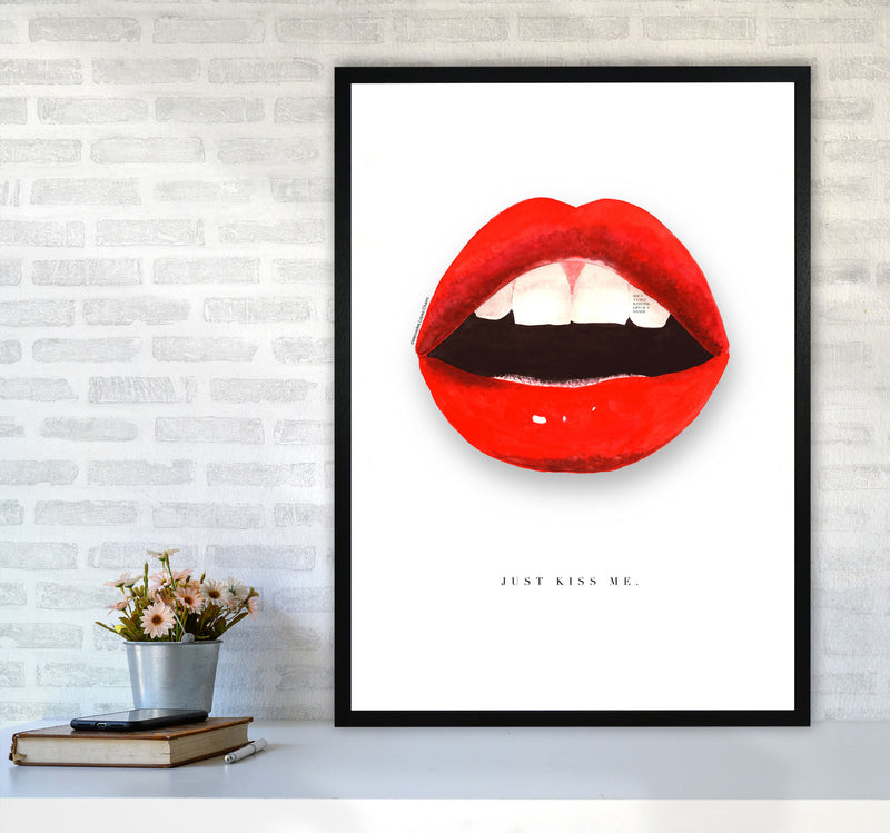 Just Kiss Me Lips Modern Fashion Print A1 White Frame