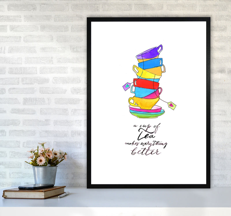 Cup Of Tea, Kitchen Food & Drink Art Prints A1 White Frame